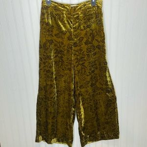 Anthropologie Gold Floral Velvet Wide Leg Pants